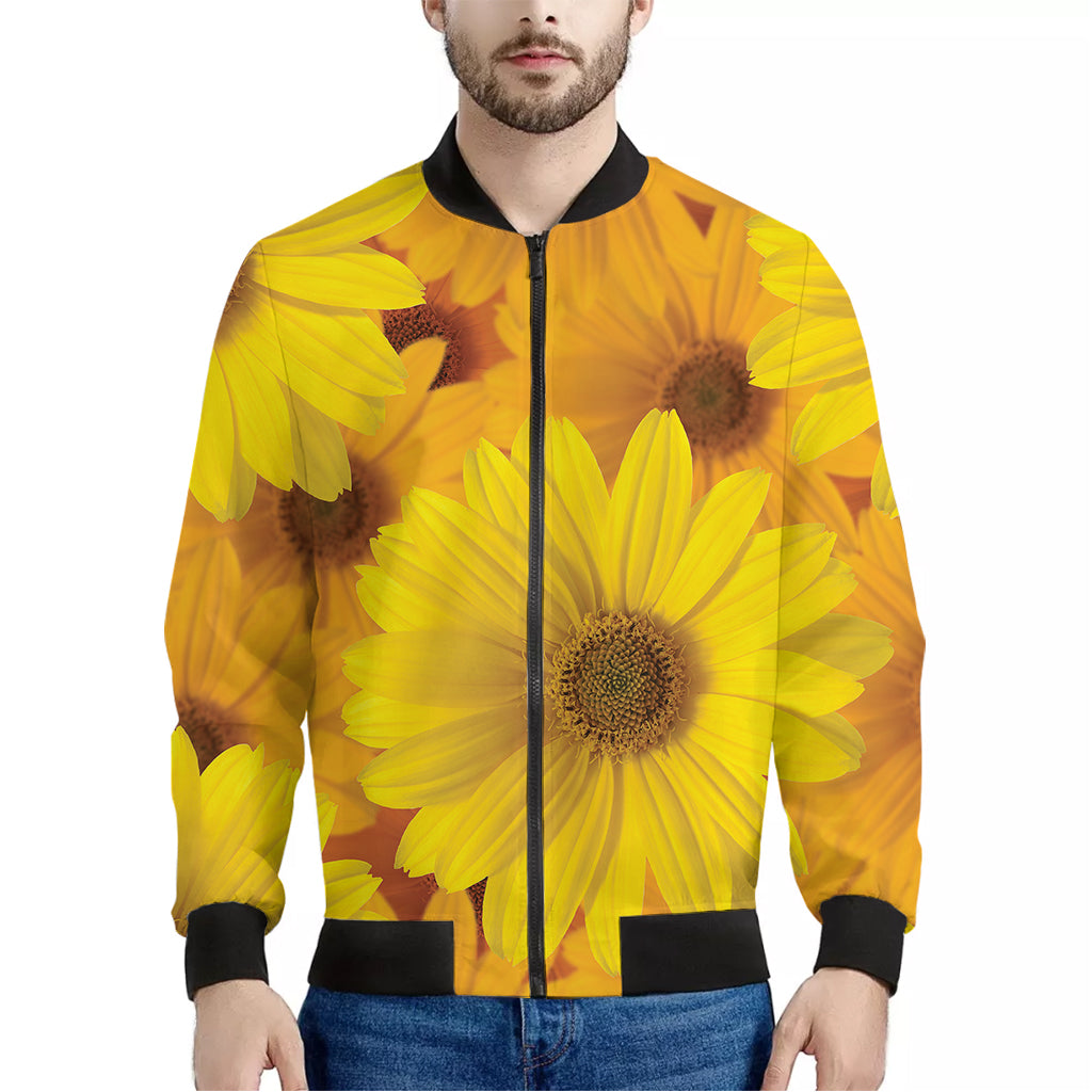 Yellow Daisy Flower Print Men's Bomber Jacket