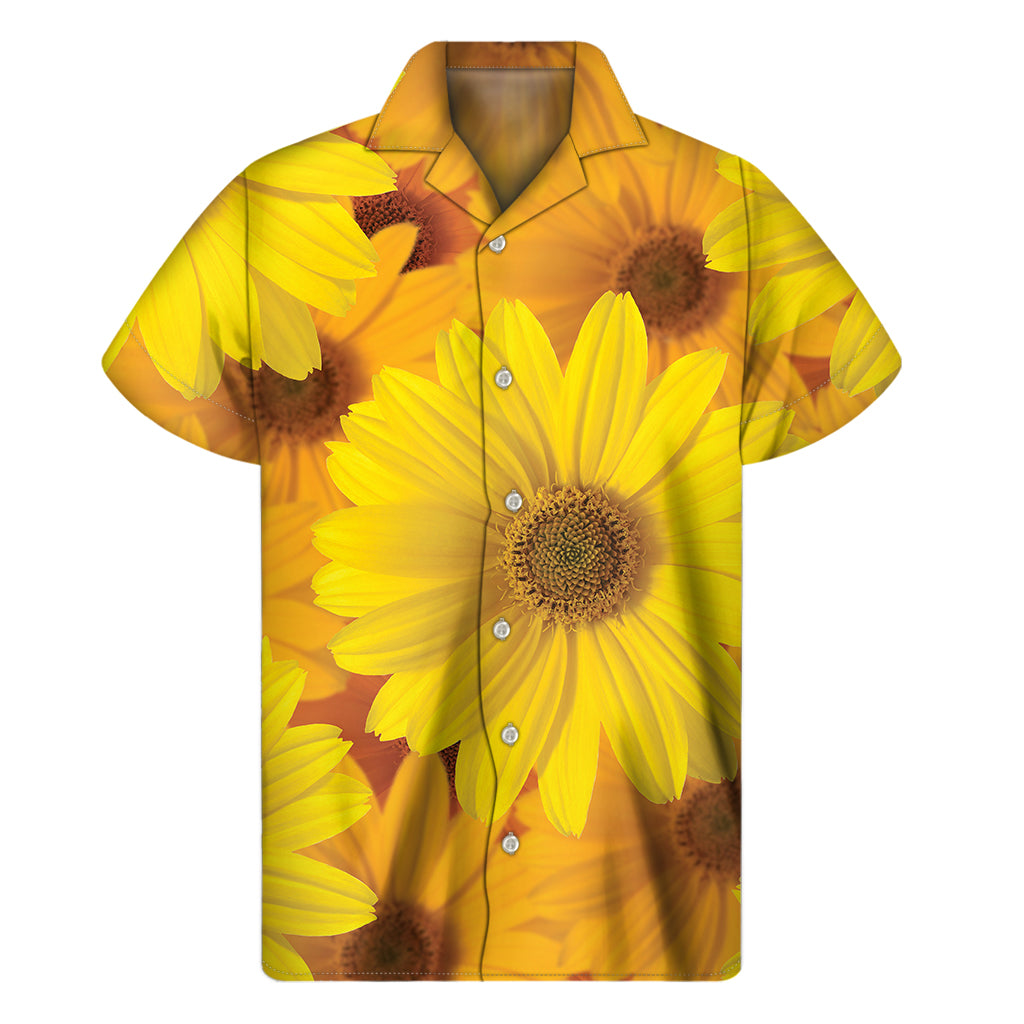 Yellow Daisy Flower Print Men's Short Sleeve Shirt