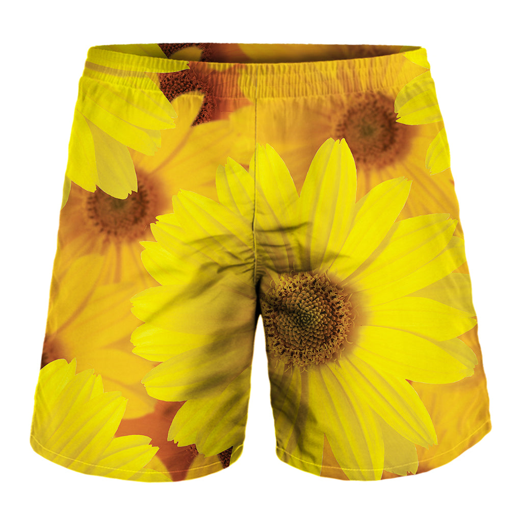 Yellow Daisy Flower Print Men's Shorts