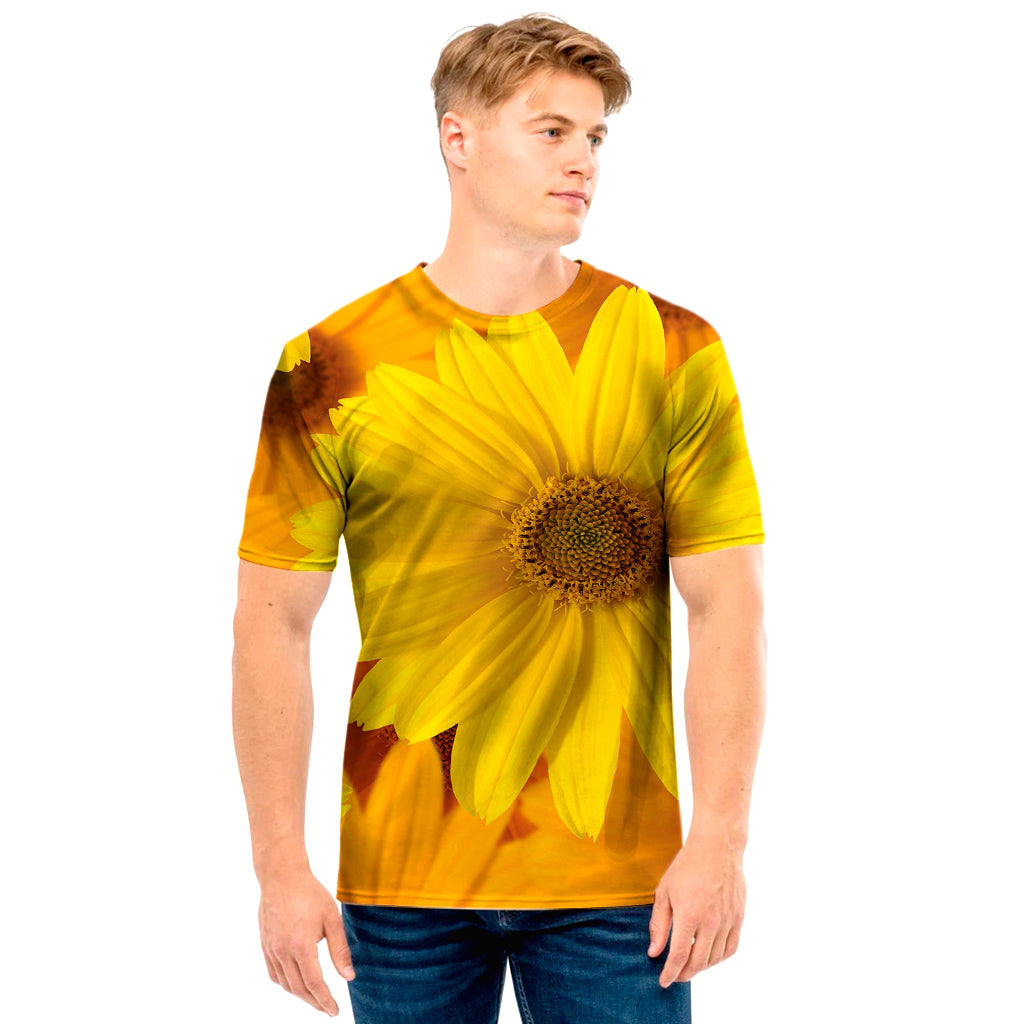 Yellow Daisy Flower Print Men's T-Shirt