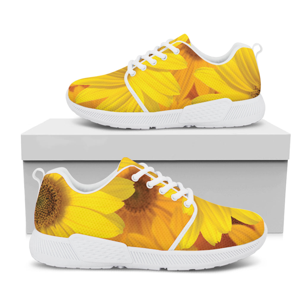 Yellow Daisy Flower Print White Athletic Shoes