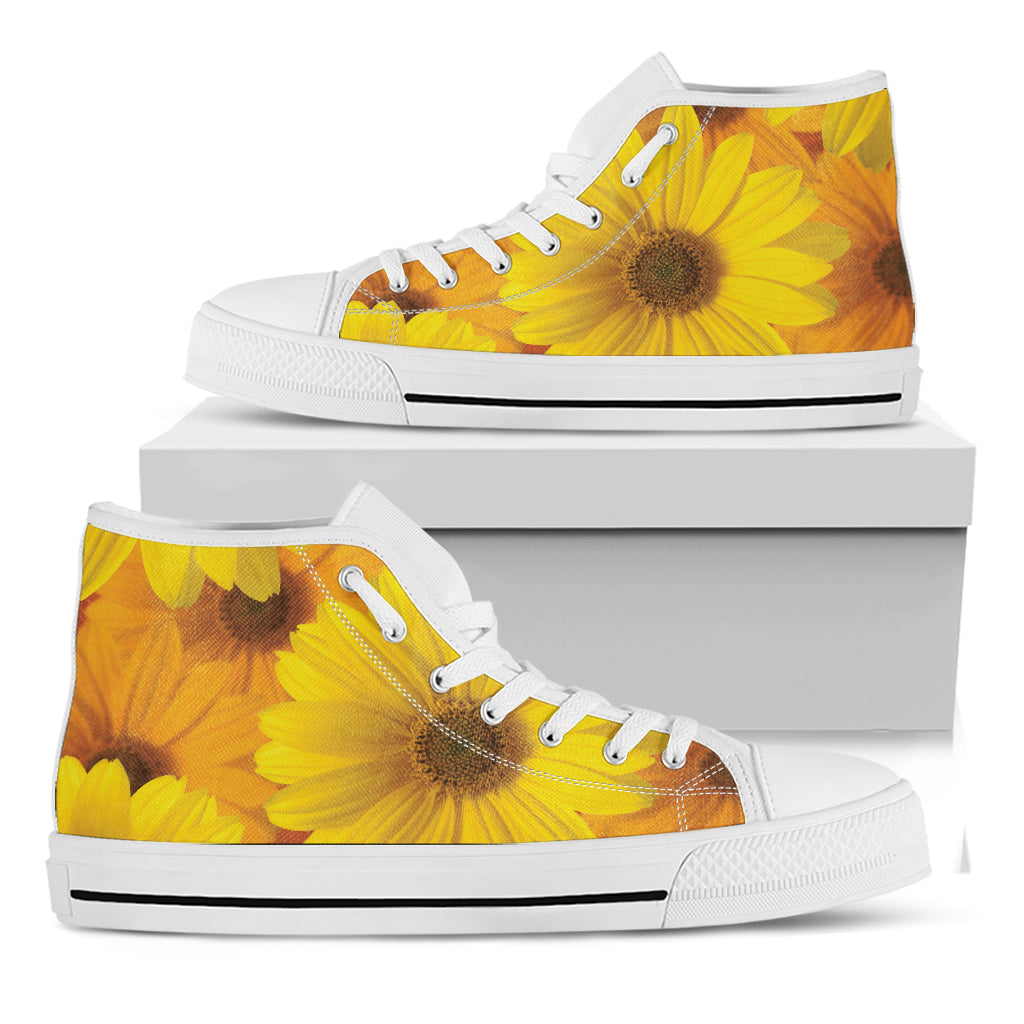 Yellow Daisy Flower Print White High Top Shoes