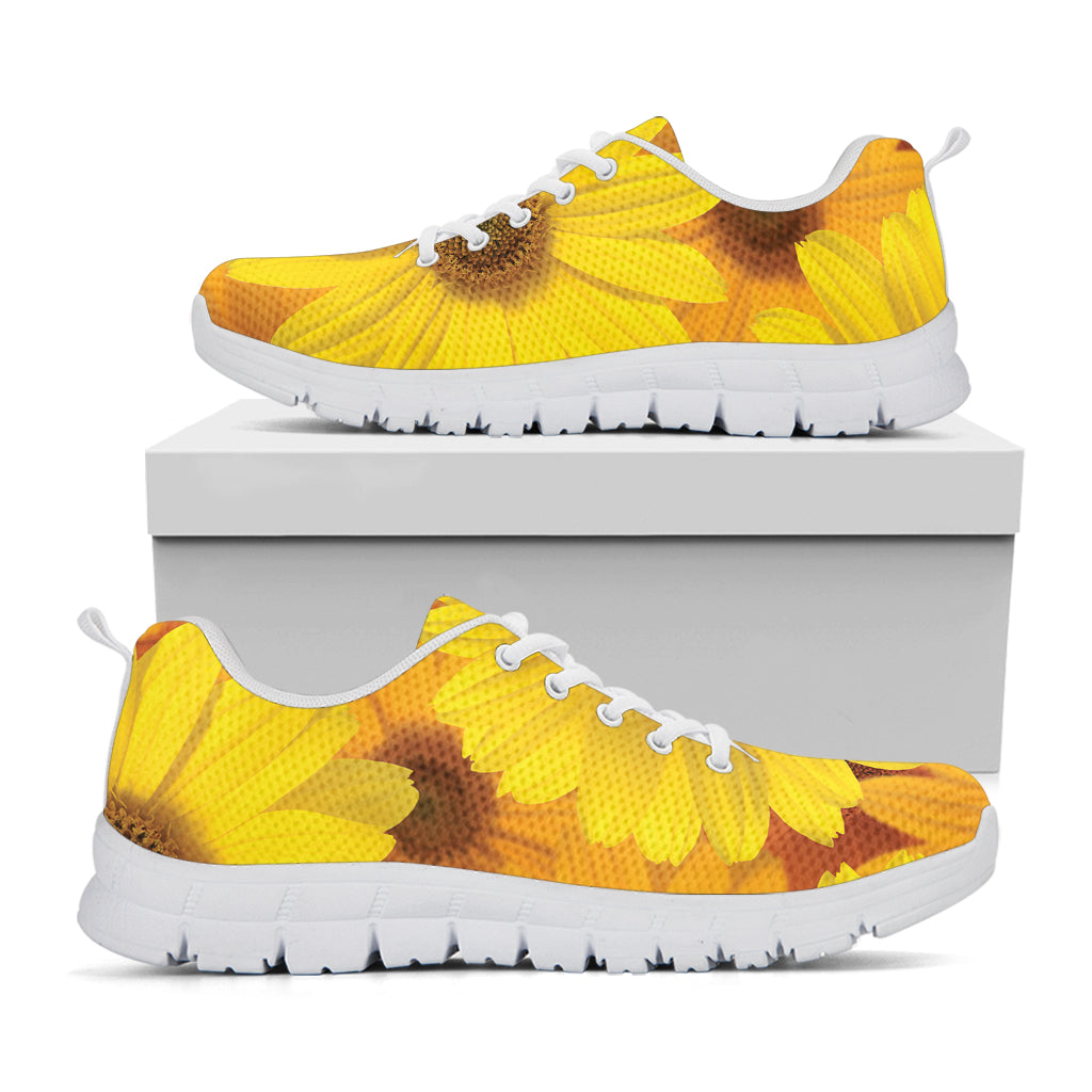 Yellow Daisy Flower Print White Sneakers