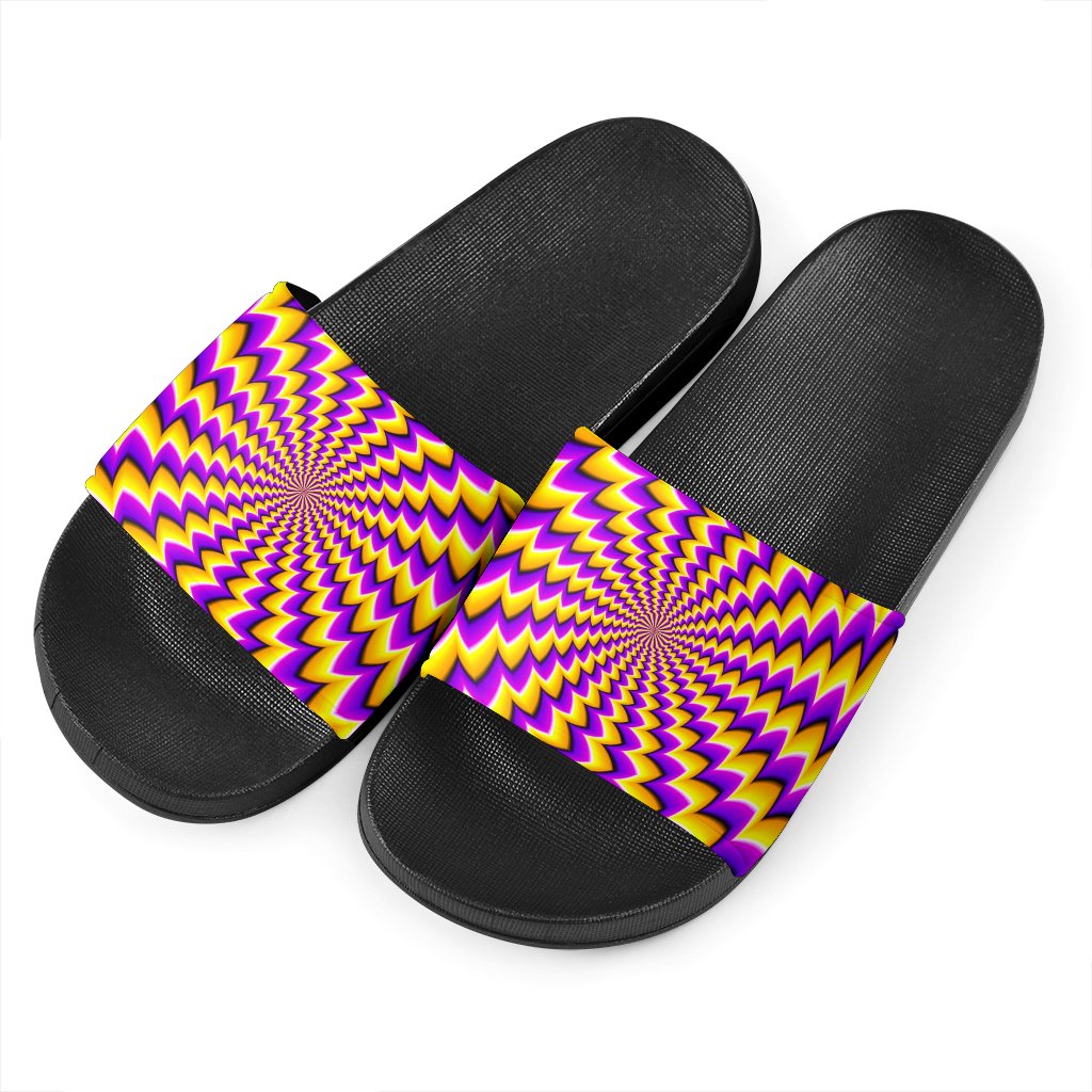 Yellow Dizzy Moving Optical Illusion Black Slide Sandals