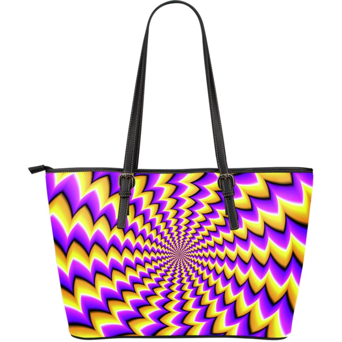 Yellow Dizzy Moving Optical Illusion Leather Tote Bag