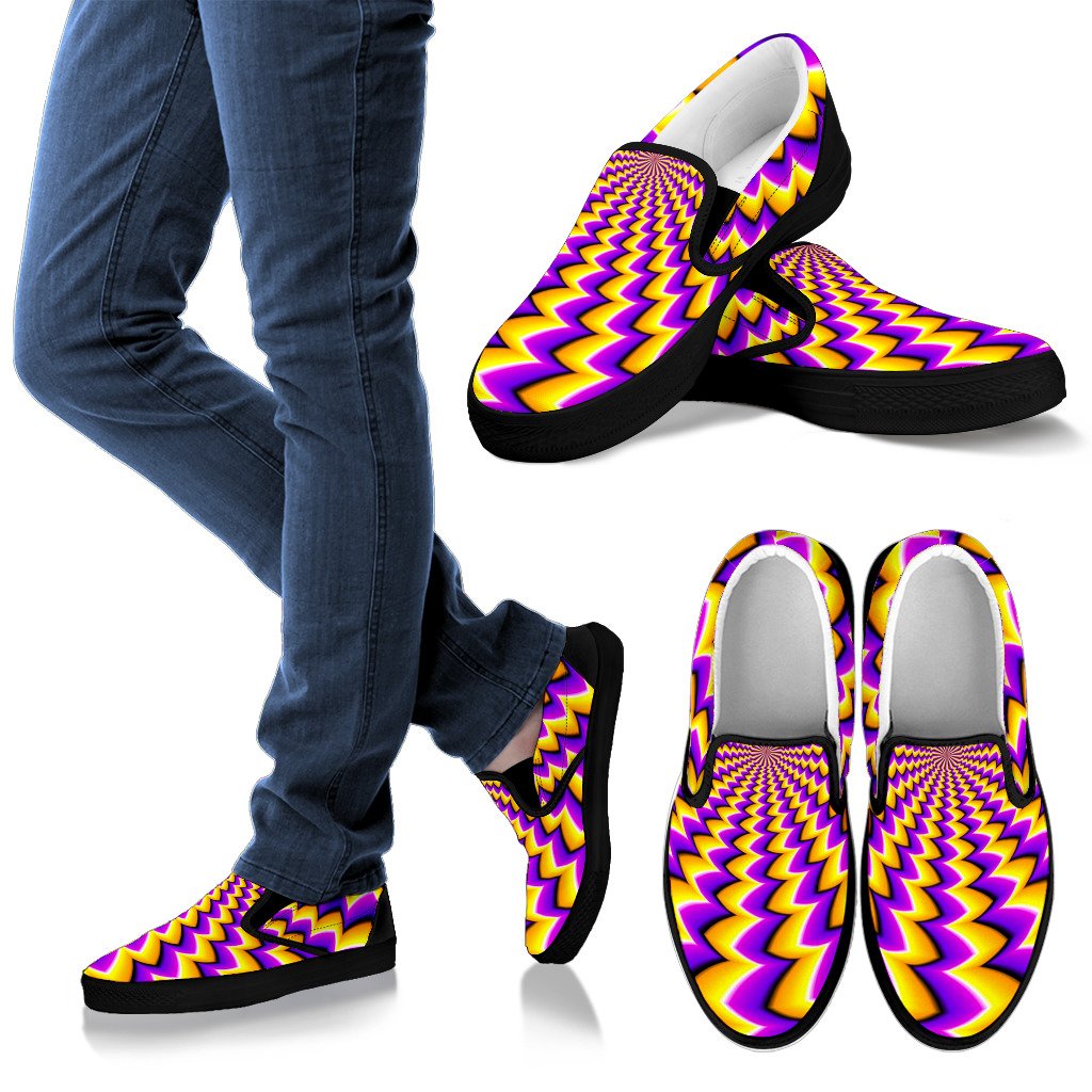 Yellow Dizzy Moving Optical Illusion Men's Slip On Shoes