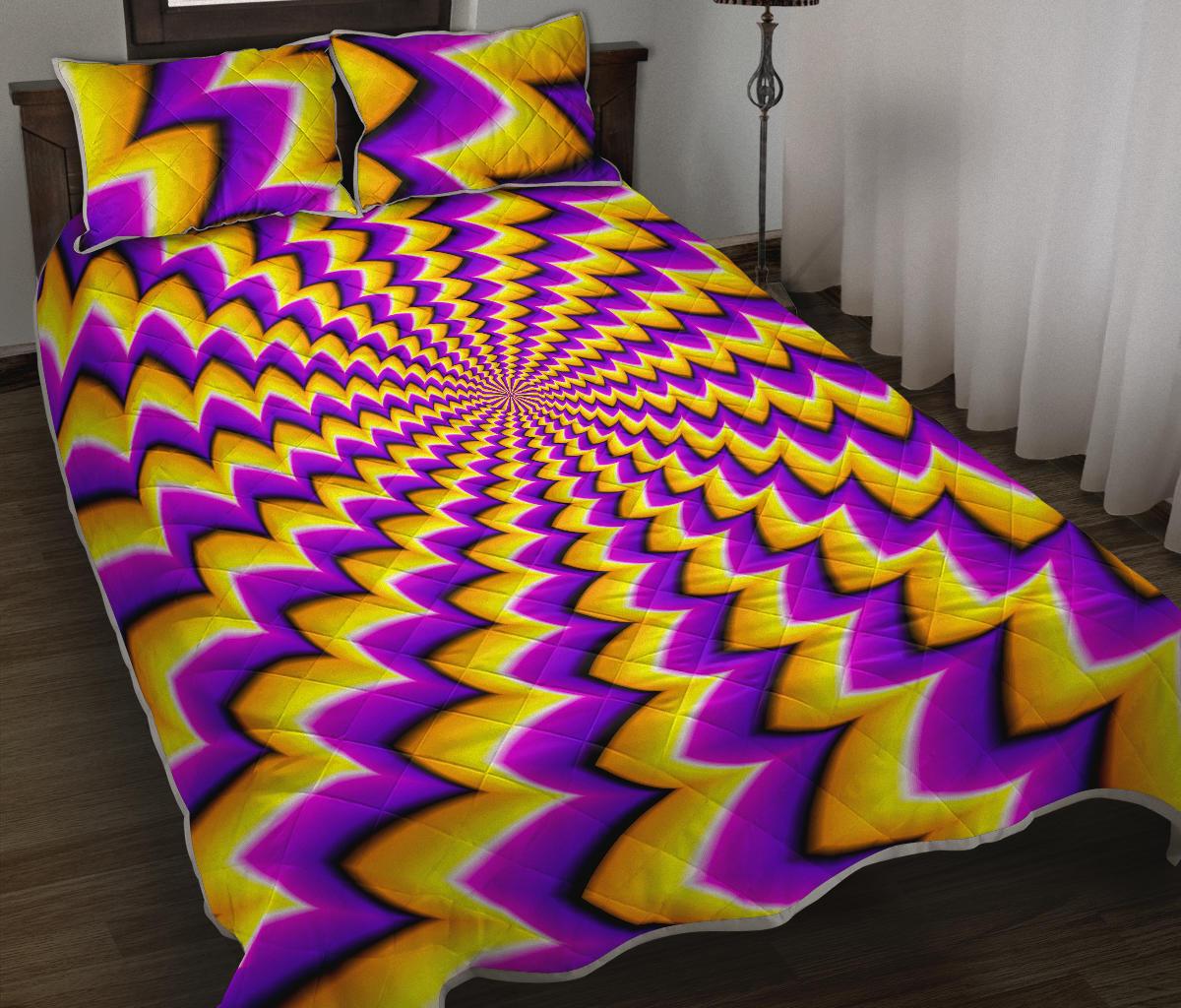 Yellow Dizzy Moving Optical Illusion Quilt Bed Set