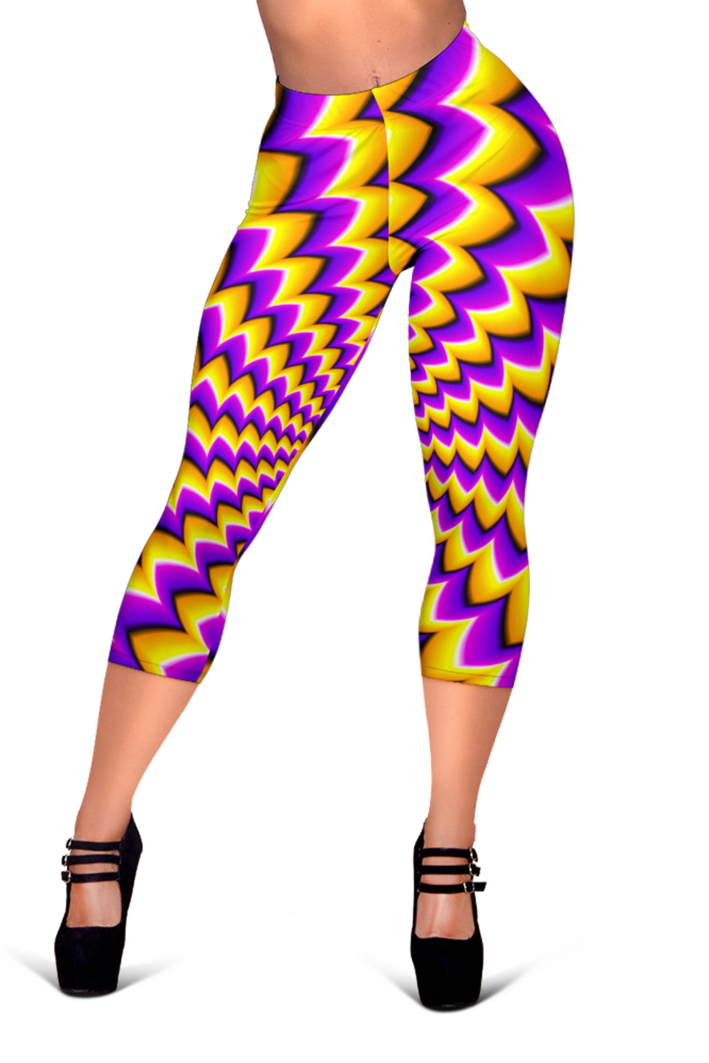 Yellow Dizzy Moving Optical Illusion Women's Capri Leggings