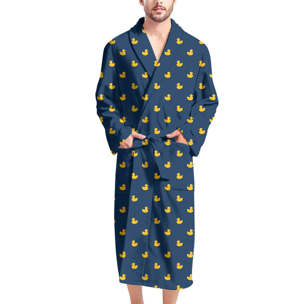 Yellow Duck Pattern Print Men's Bathrobe