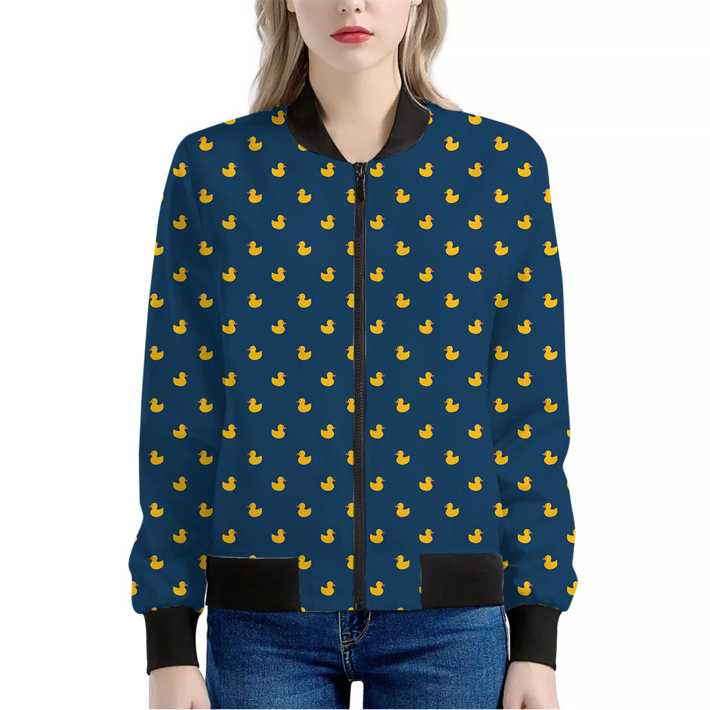 Yellow Duck Pattern Print Women's Bomber Jacket