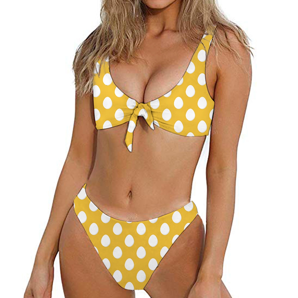 Yellow Eggs Pattern Print Front Bow Tie Bikini