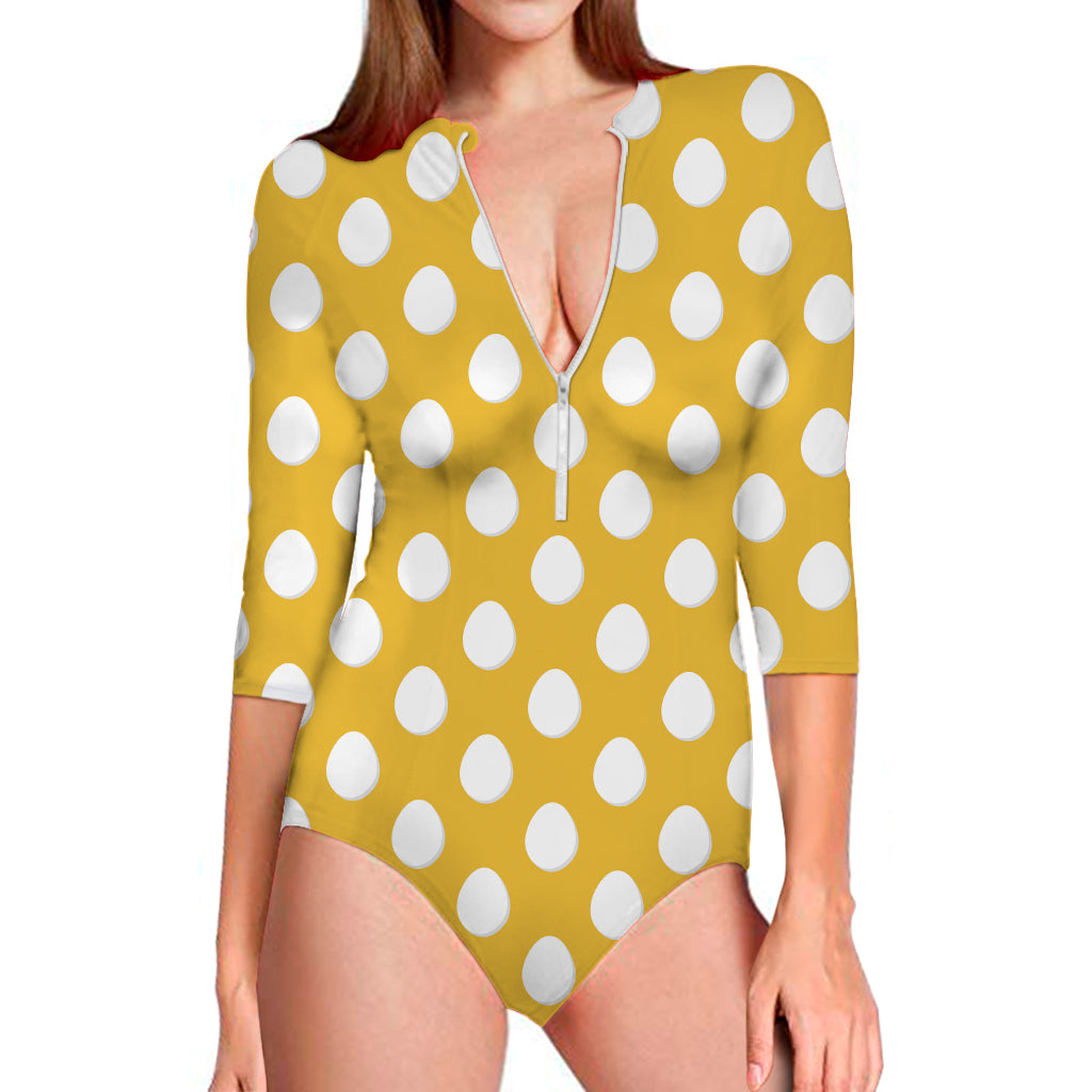 Yellow Eggs Pattern Print Long Sleeve One Piece Swimsuit