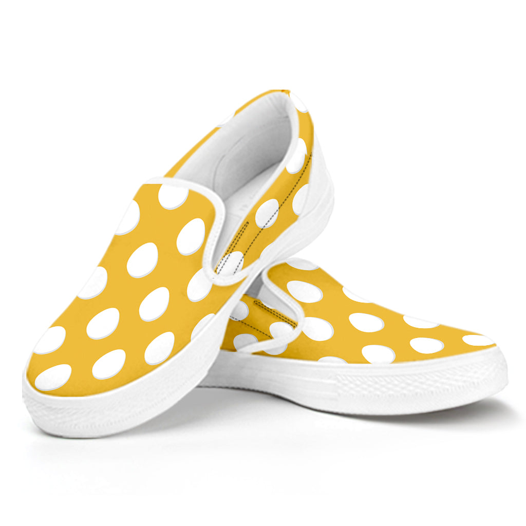 Yellow Eggs Pattern Print White Slip On Shoes