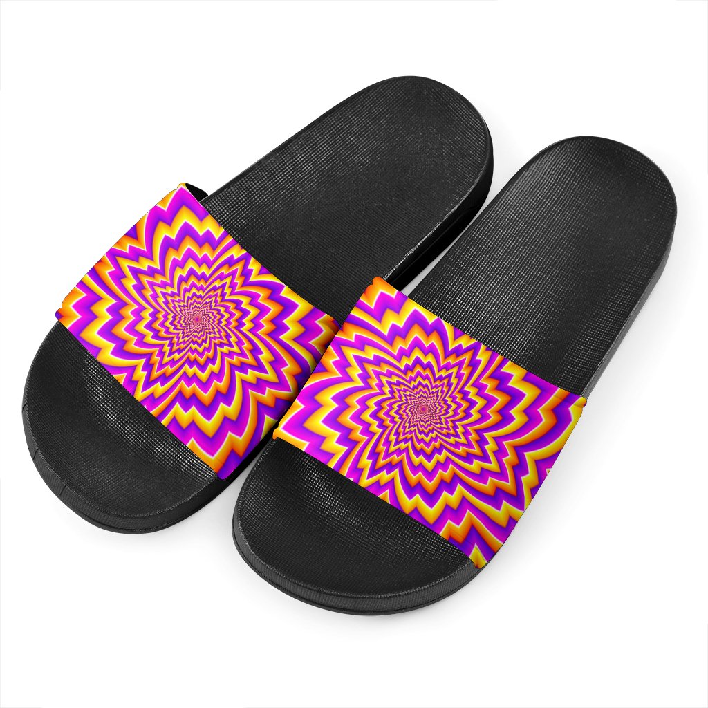 Yellow Expansion Moving Optical Illusion Black Slide Sandals