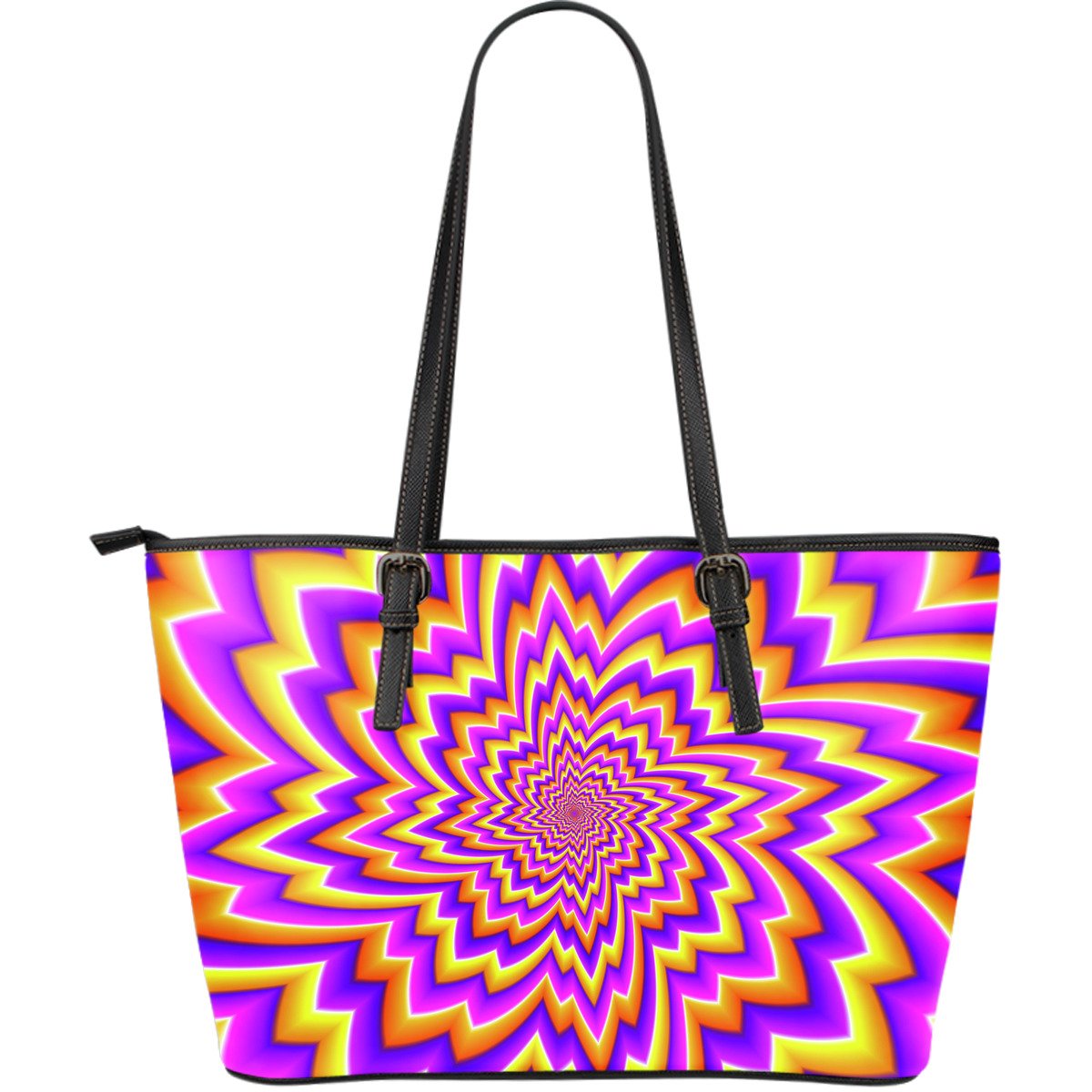 Yellow Expansion Moving Optical Illusion Leather Tote Bag