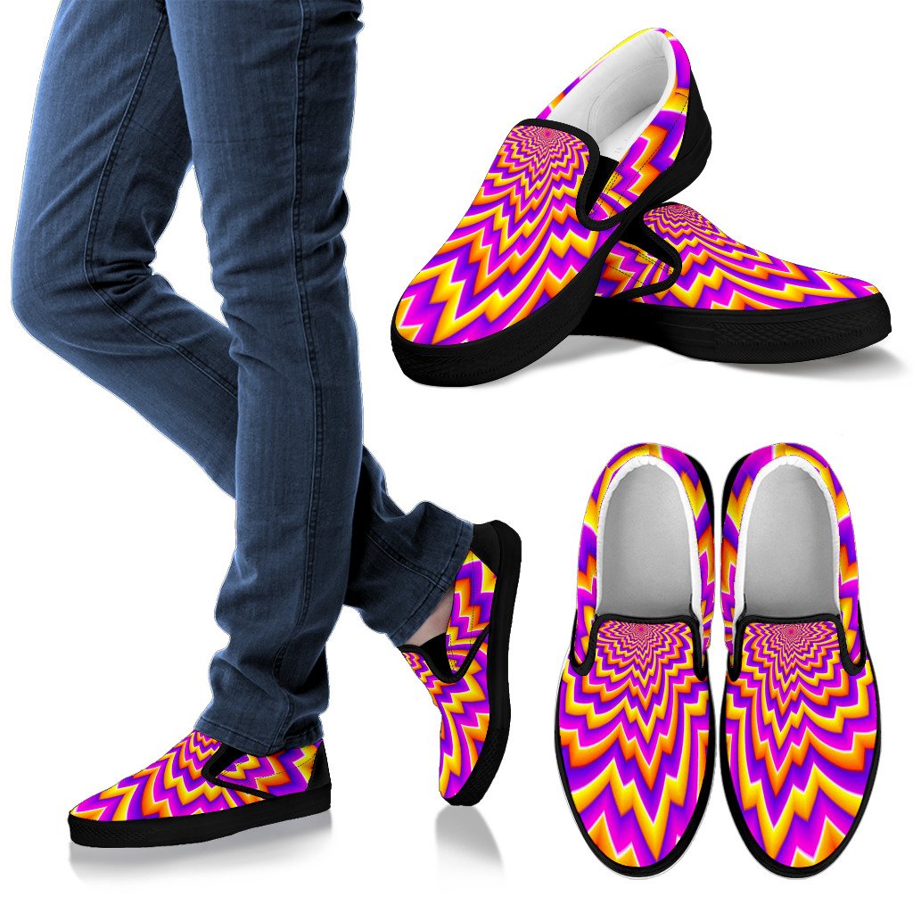 Yellow Expansion Moving Optical Illusion Men's Slip On Shoes