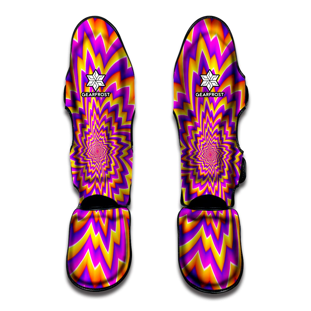 Yellow Expansion Moving Optical Illusion Muay Thai Shin Guards