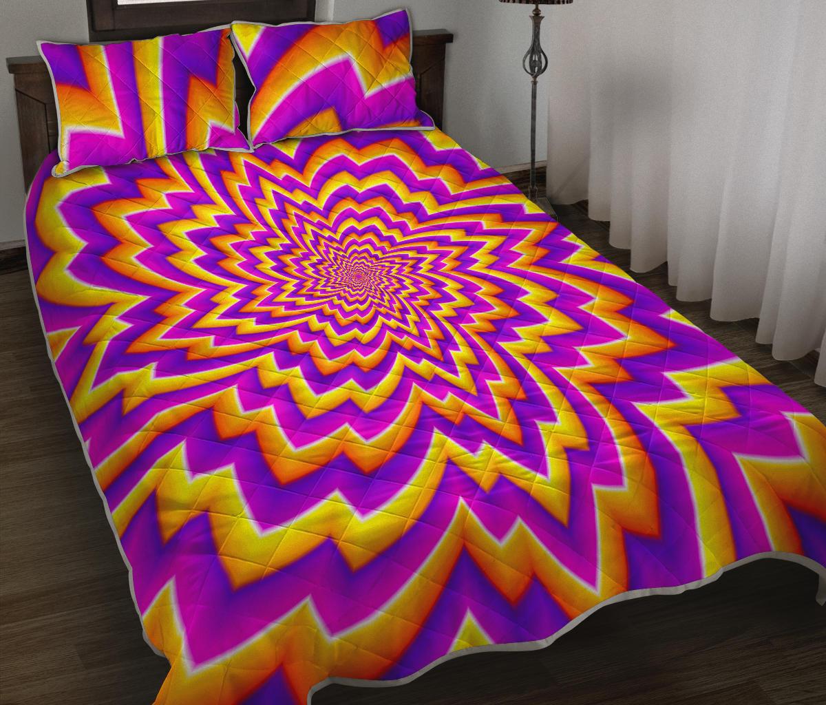 Yellow Expansion Moving Optical Illusion Quilt Bed Set