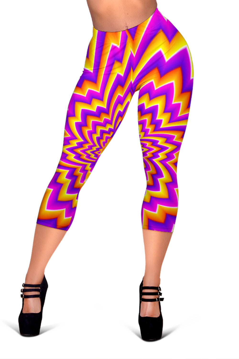 Yellow Expansion Moving Optical Illusion Women's Capri Leggings