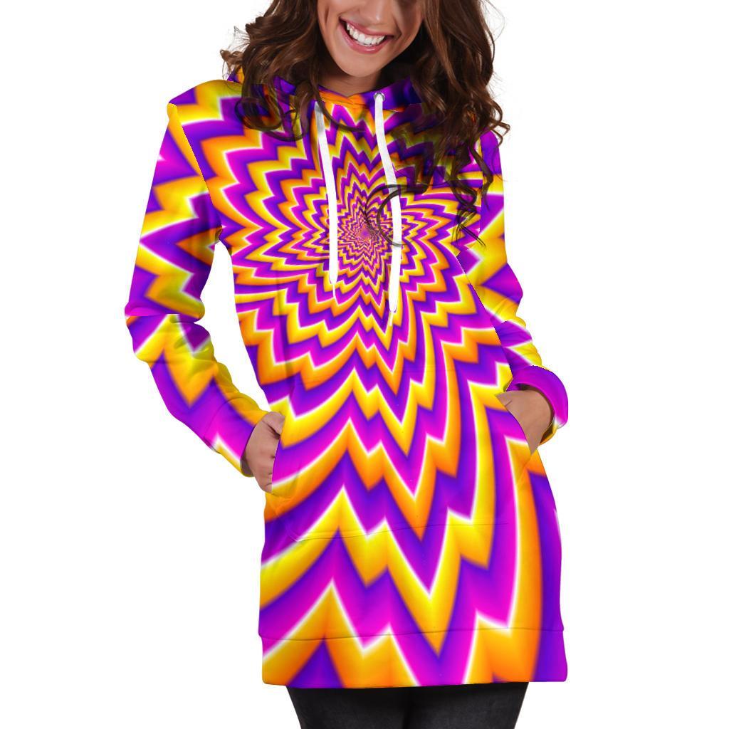 Yellow Expansion Moving Optical Illusion Women's Pullover Hoodie Dress