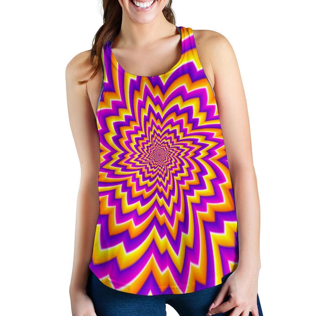 Yellow Expansion Moving Optical Illusion Women's Racerback Tank Top