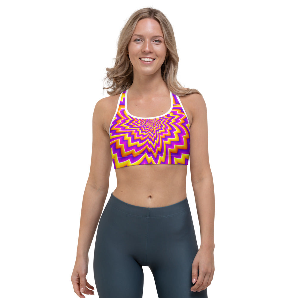 Yellow Expansion Moving Optical Illusion Women's Sports Bra