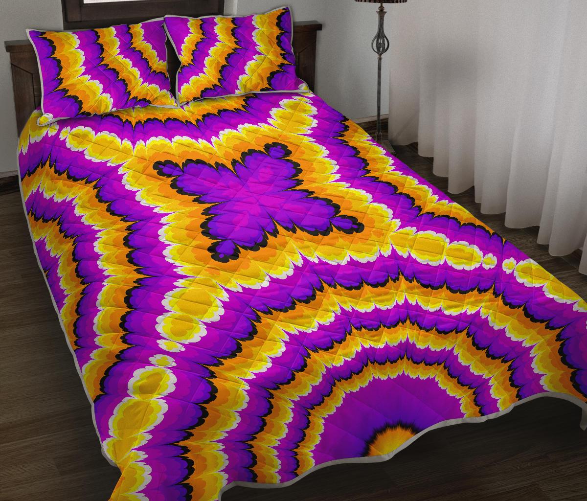 Yellow Explosion Moving Optical Illusion Quilt Bed Set