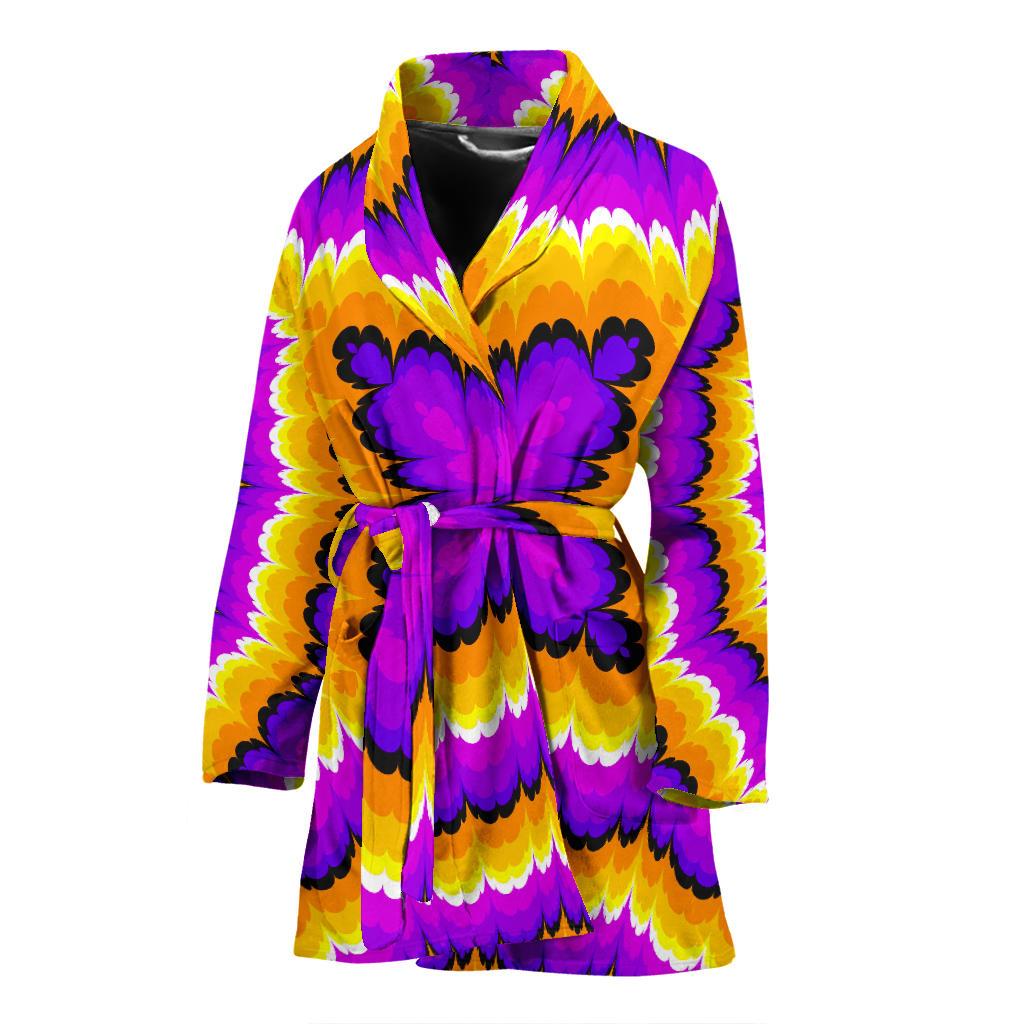 Yellow Explosion Moving Optical Illusion Women's Bathrobe