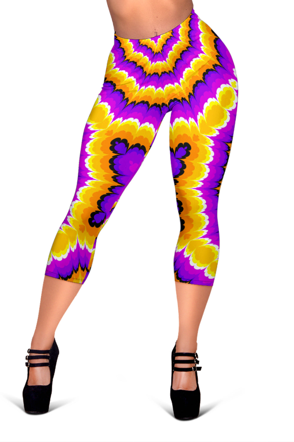 Yellow Explosion Moving Optical Illusion Women's Capri Leggings