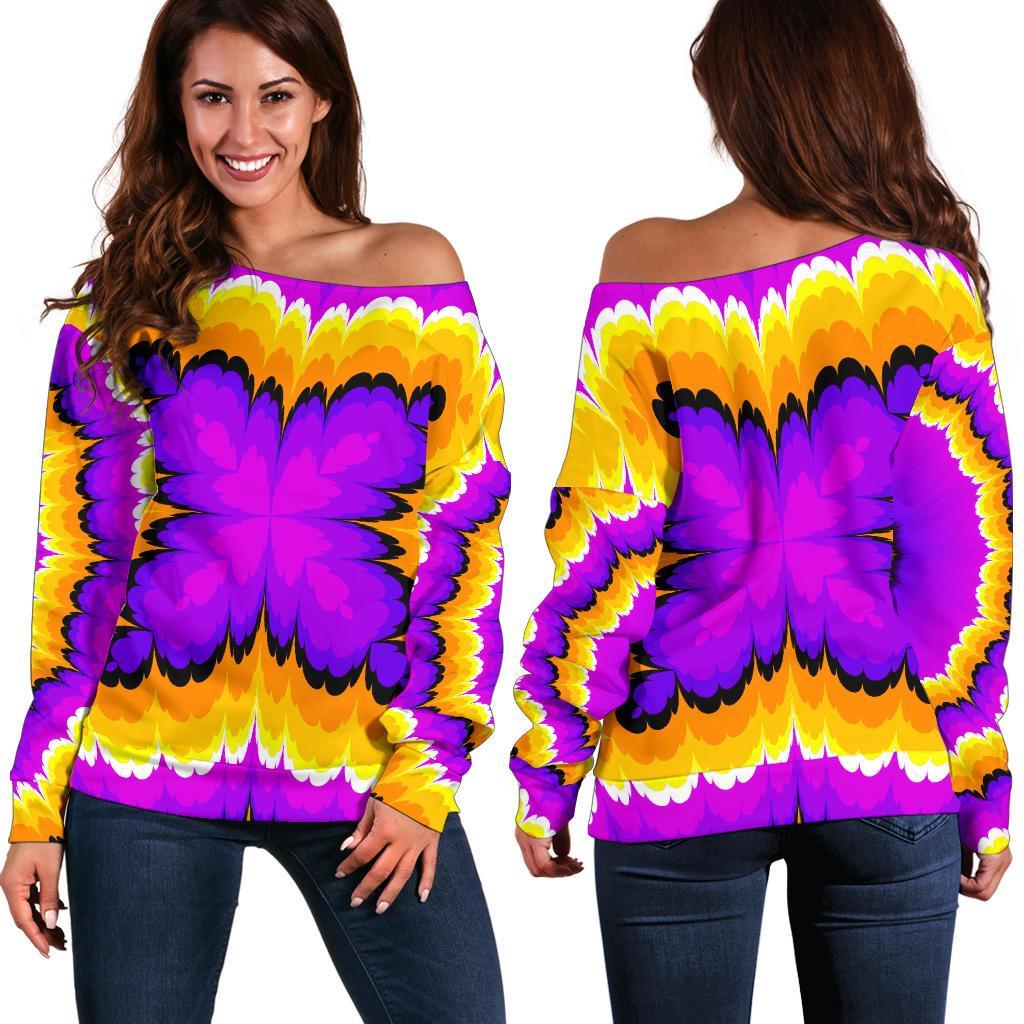 Yellow Explosion Moving Optical Illusion Women's Off-Shoulder Sweatshirt