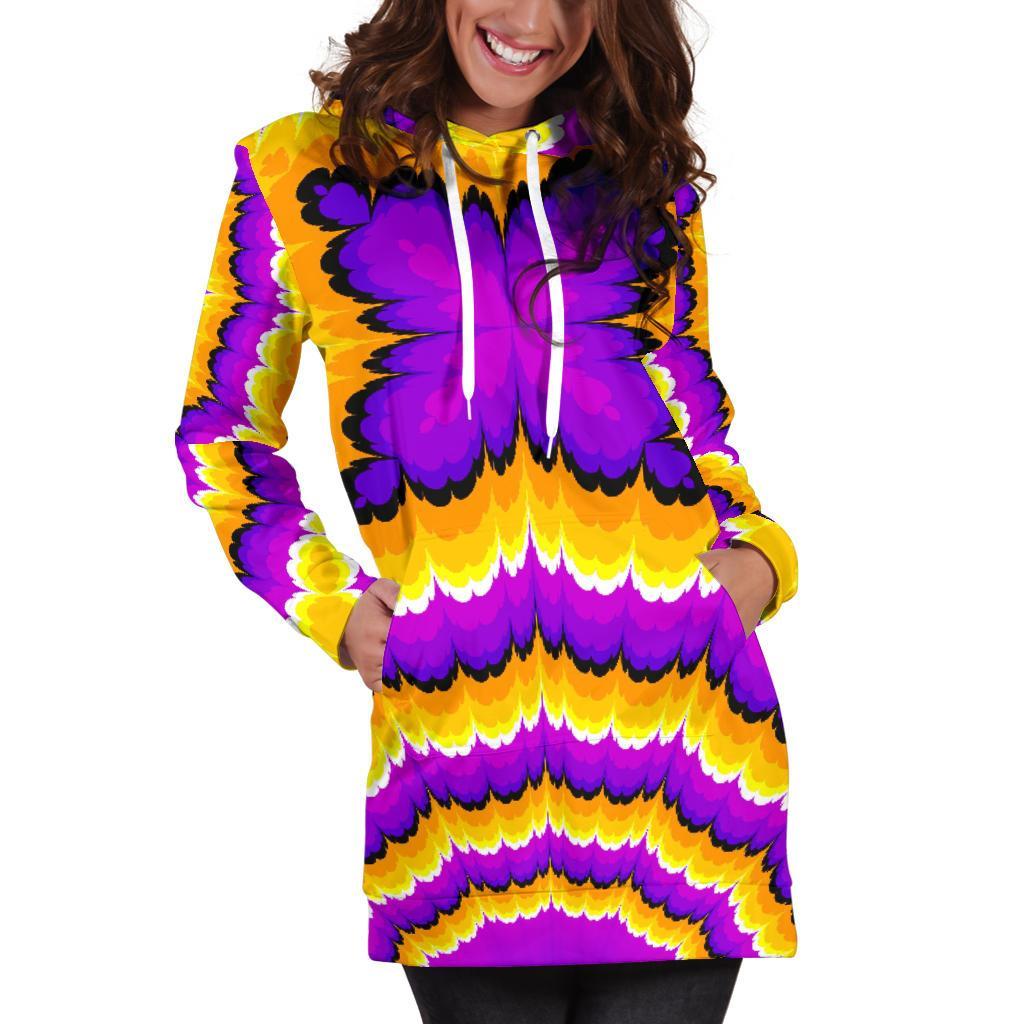 Yellow Explosion Moving Optical Illusion Women's Pullover Hoodie Dress