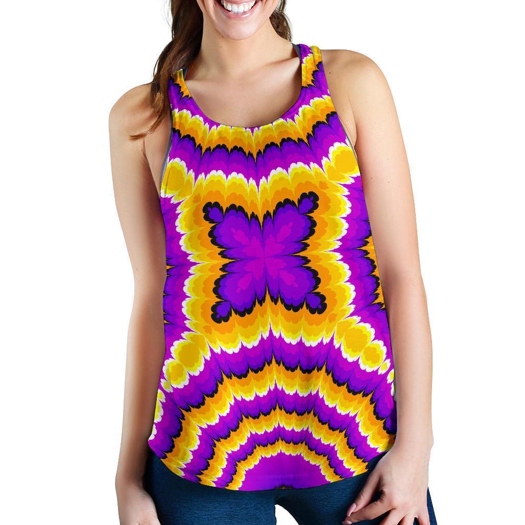 Yellow Explosion Moving Optical Illusion Women's Racerback Tank Top