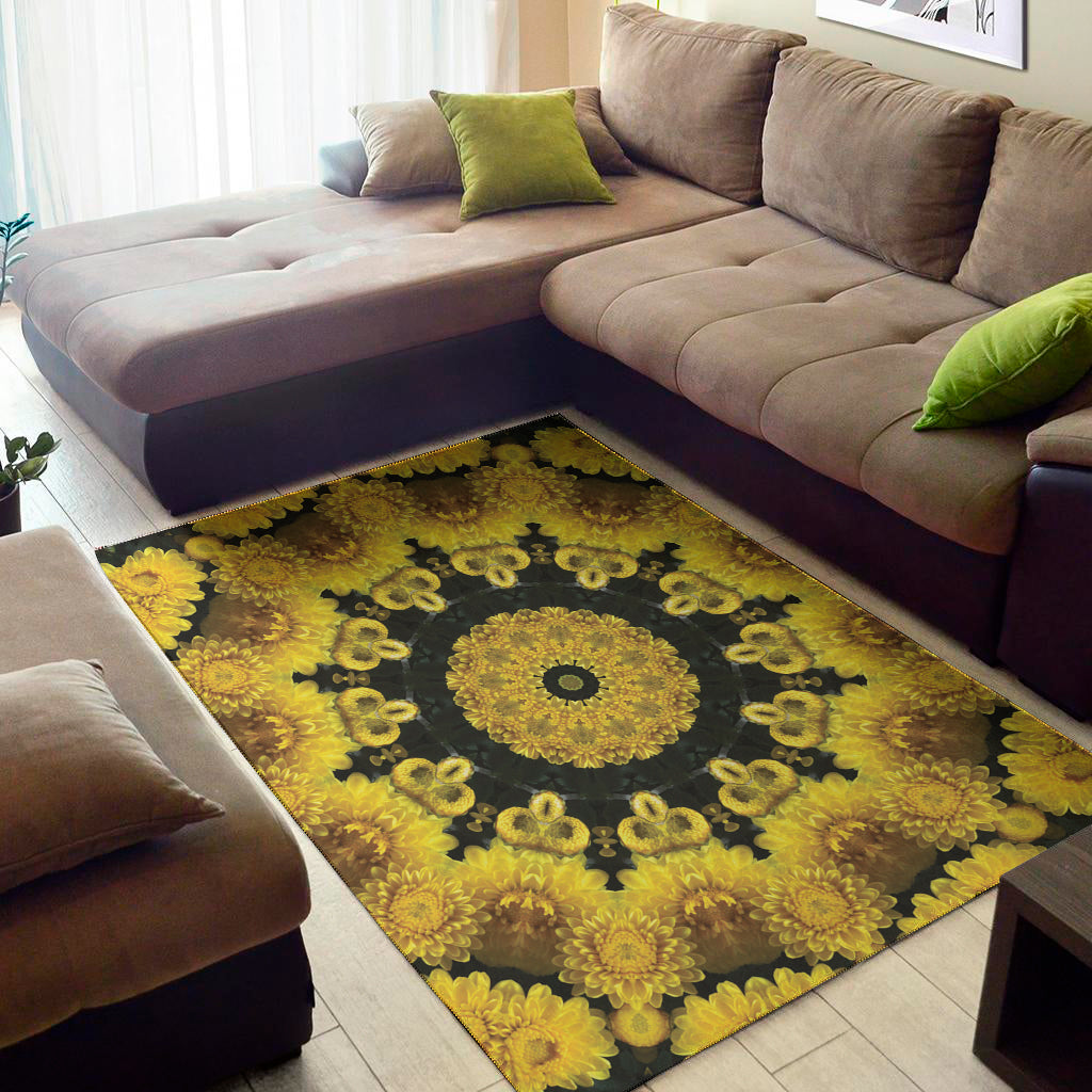 Yellow Flower Kaleidoscope Print Area Rug