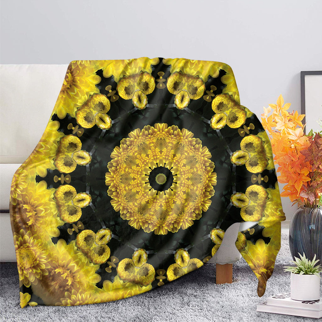 Yellow Flower Kaleidoscope Print Blanket