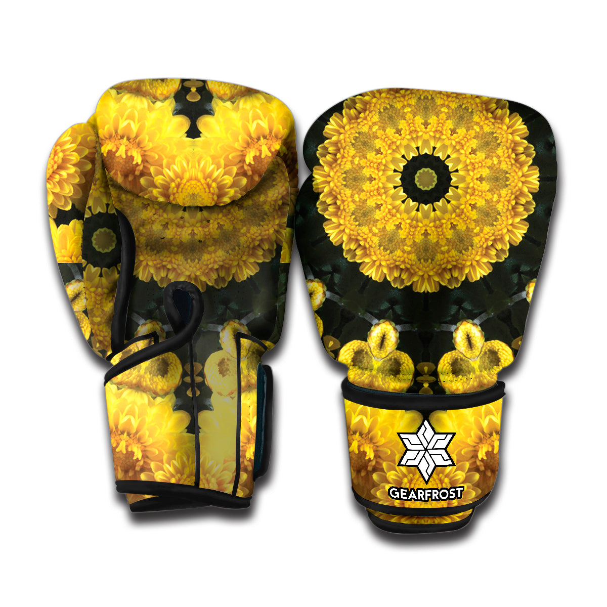 Yellow Flower Kaleidoscope Print Boxing Gloves