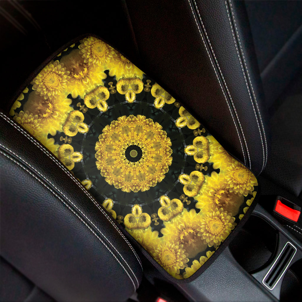 Yellow Flower Kaleidoscope Print Car Center Console Cover