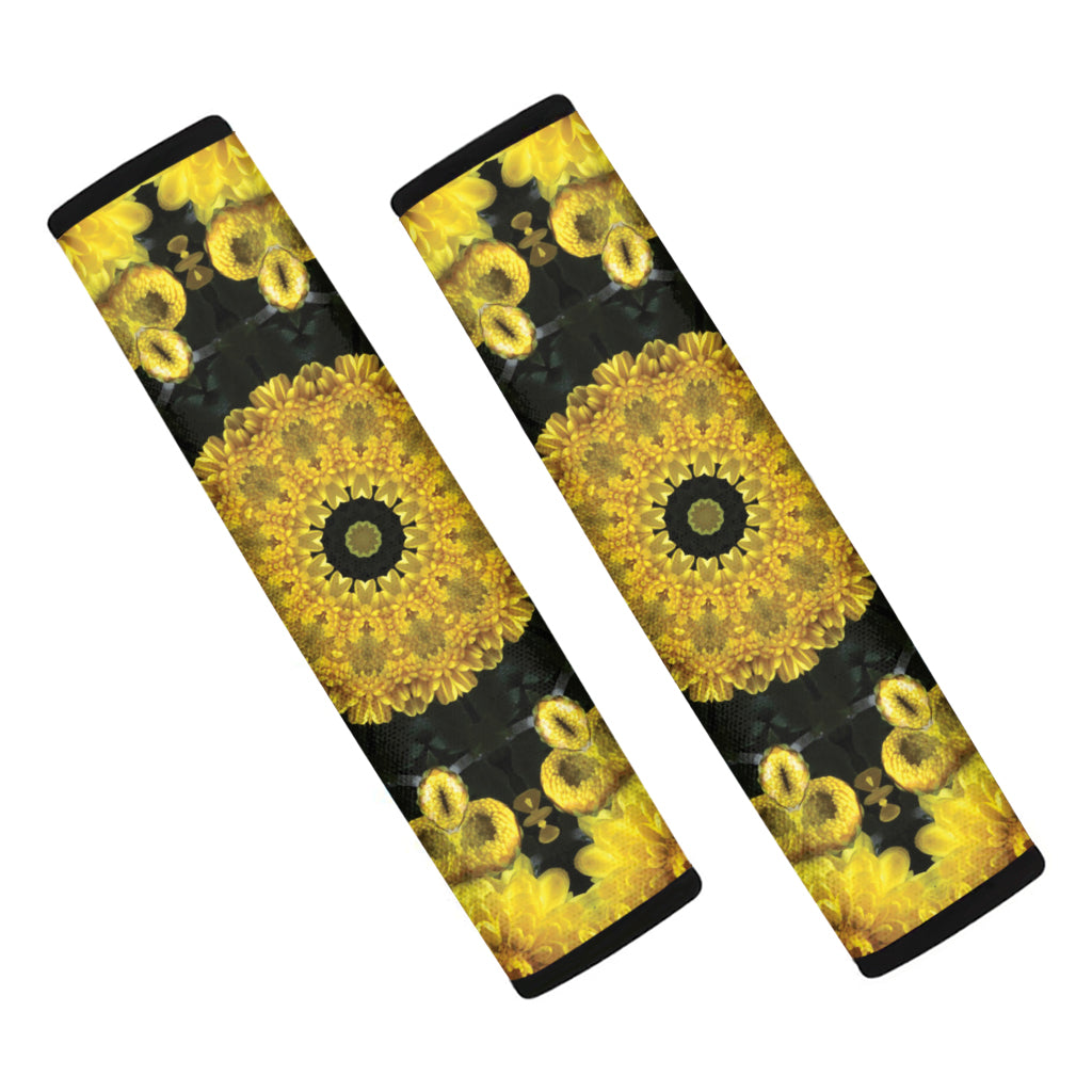 Yellow Flower Kaleidoscope Print Car Seat Belt Covers