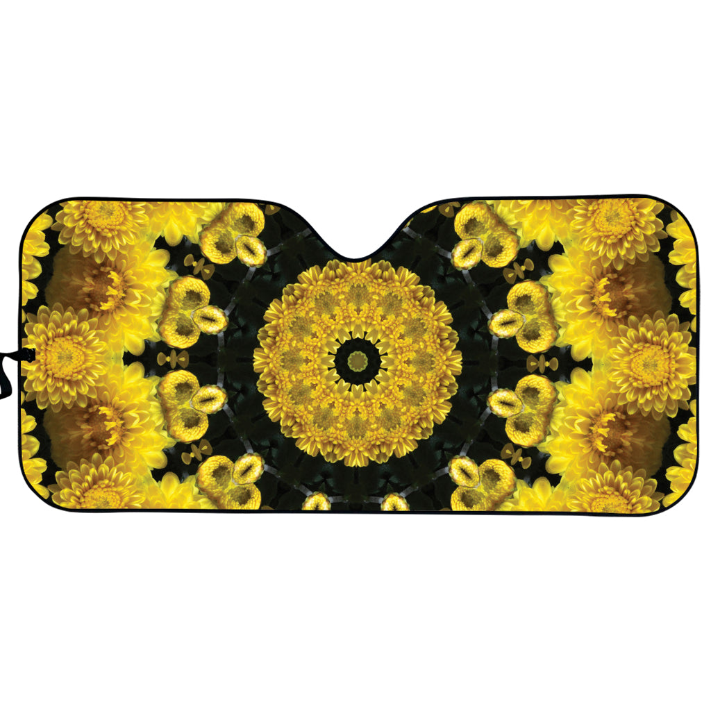 Yellow Flower Kaleidoscope Print Car Sun Shade