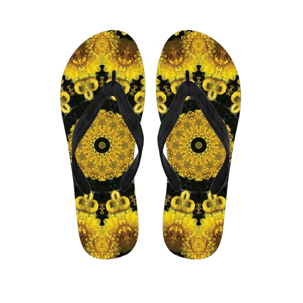 Yellow Flower Kaleidoscope Print Flip Flops