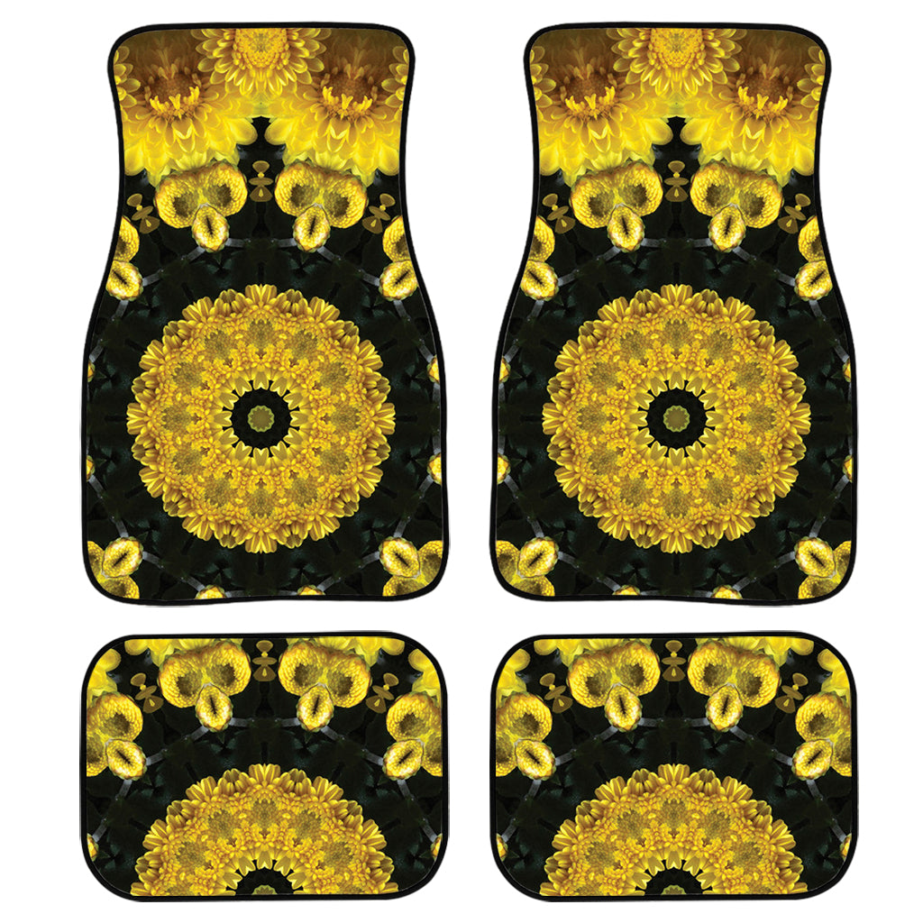 Yellow Flower Kaleidoscope Print Front and Back Car Floor Mats