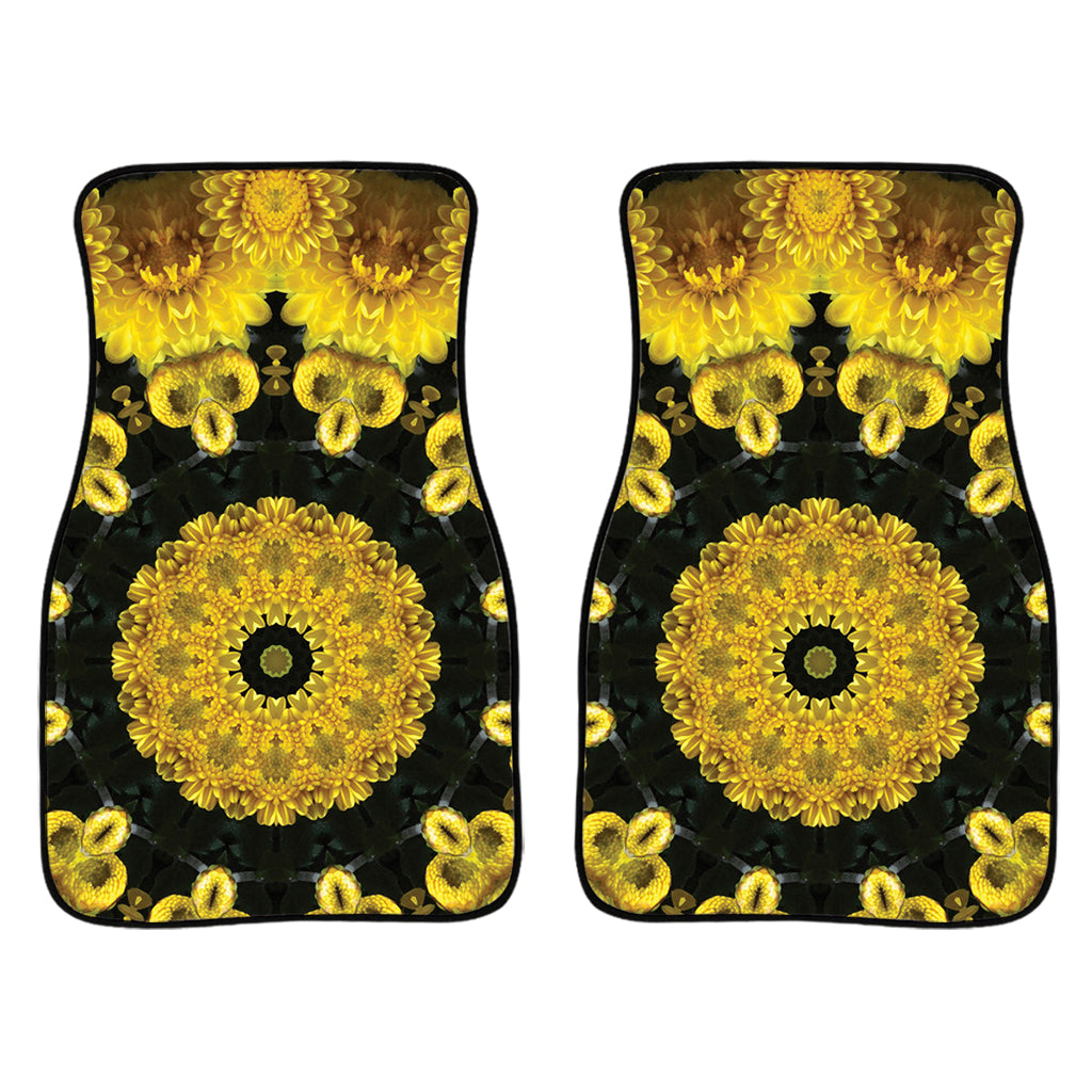 Yellow Flower Kaleidoscope Print Front Car Floor Mats