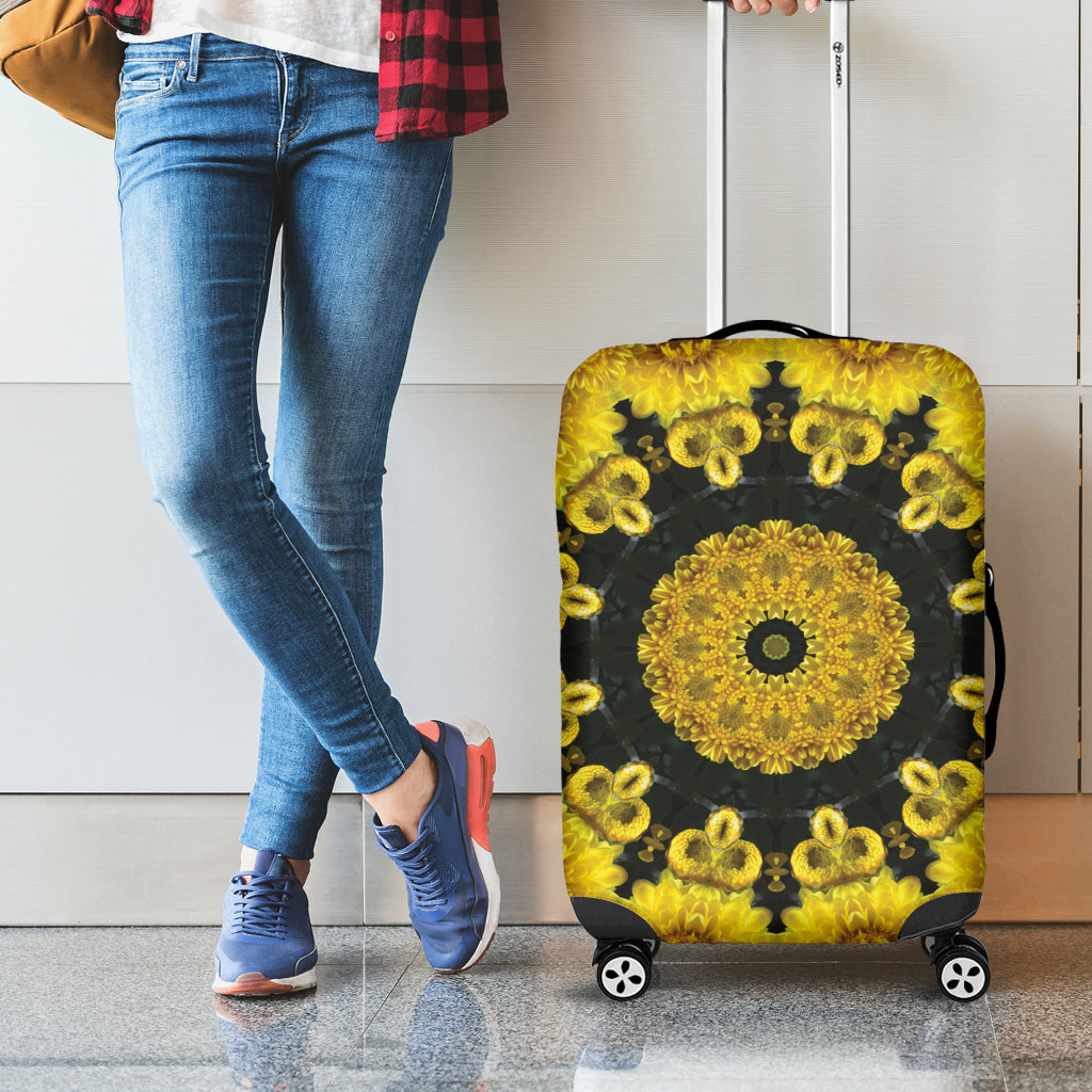 Yellow Flower Kaleidoscope Print Luggage Cover