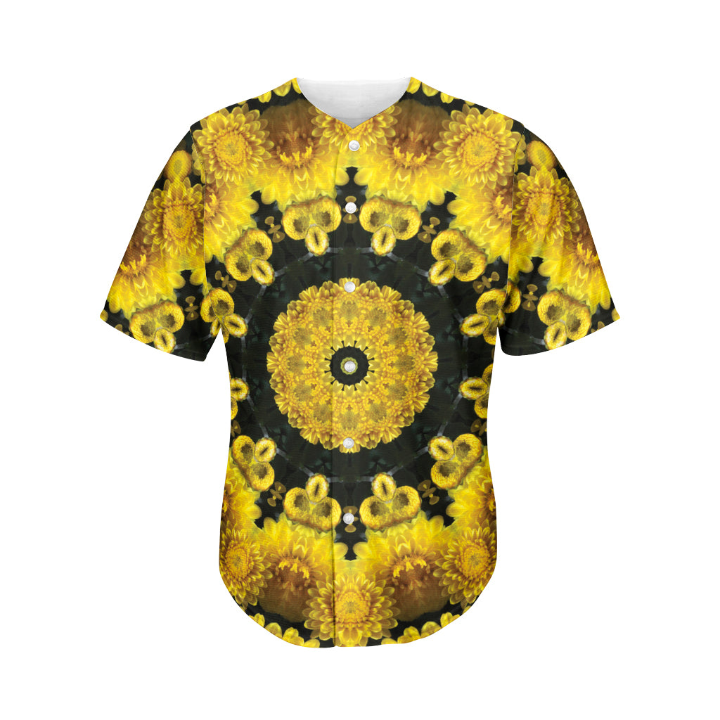 Yellow Flower Kaleidoscope Print Men's Baseball Jersey