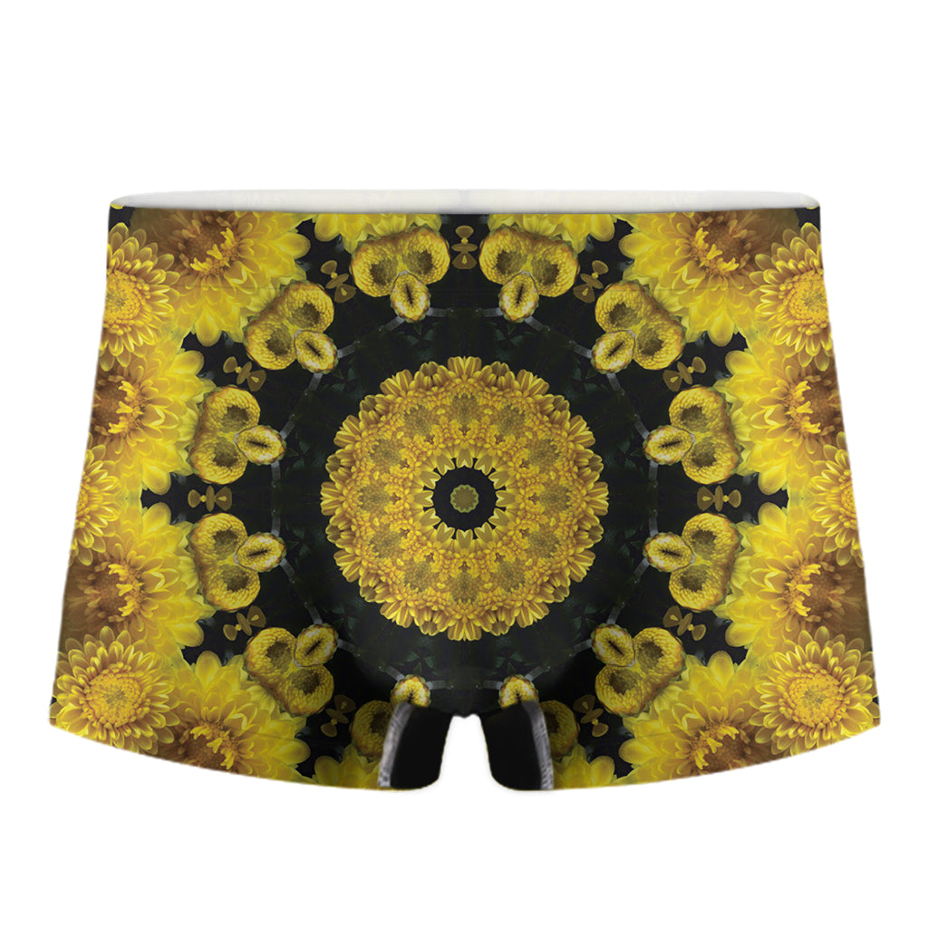 Yellow Flower Kaleidoscope Print Men's Boxer Briefs