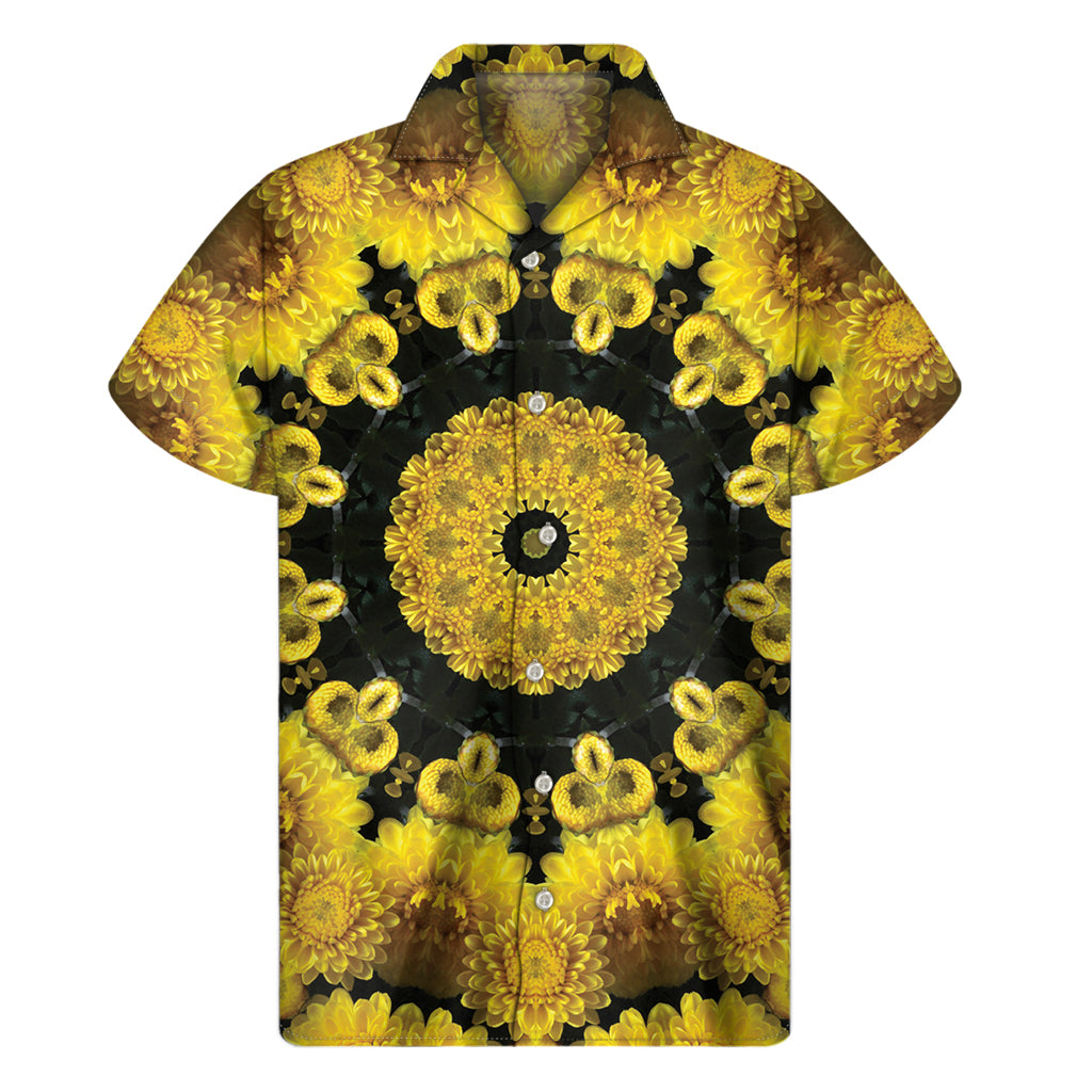 Yellow Flower Kaleidoscope Print Men's Short Sleeve Shirt