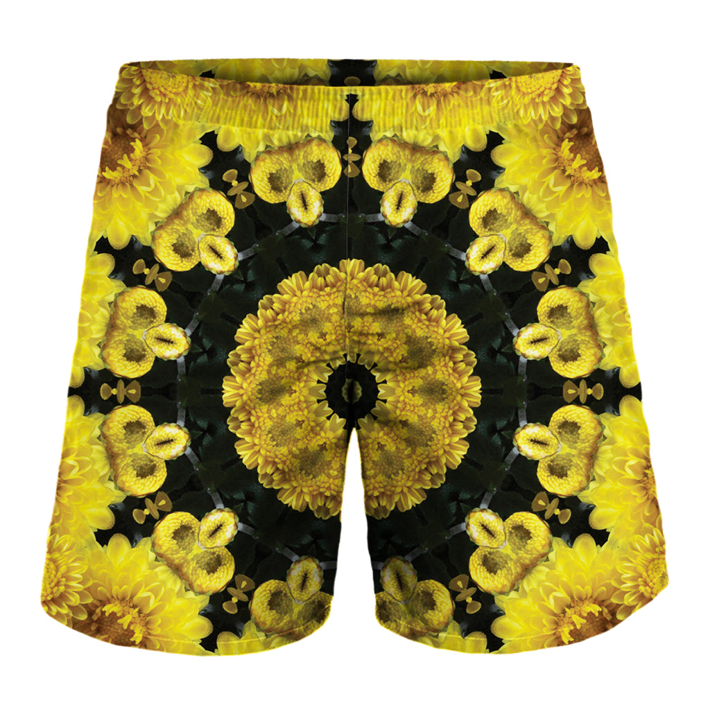 Yellow Flower Kaleidoscope Print Men's Shorts