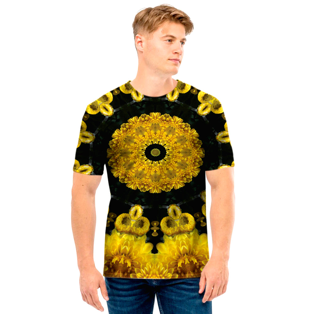 Yellow Flower Kaleidoscope Print Men's T-Shirt