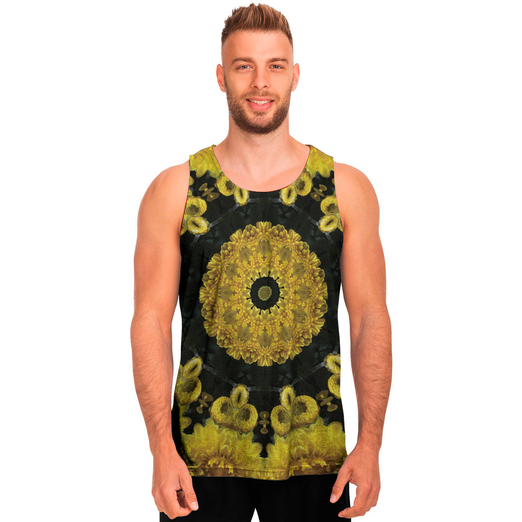 Yellow Flower Kaleidoscope Print Men's Tank Top