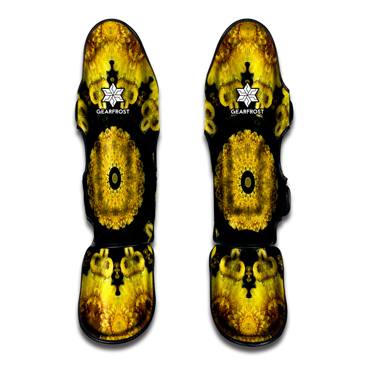 Yellow Flower Kaleidoscope Print Muay Thai Shin Guards