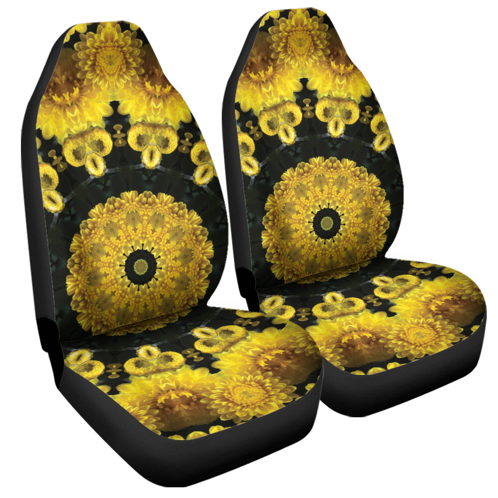 Yellow Flower Kaleidoscope Print Universal Fit Car Seat Covers